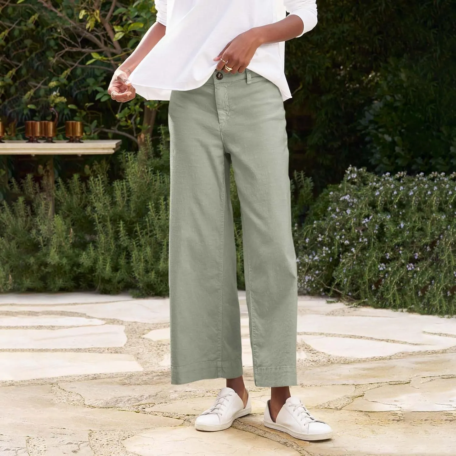 Pants for Women Trendy Casual Daily Elastic Waist Pant with Pockets Solid Color Loose Fashionable Straight Trousers