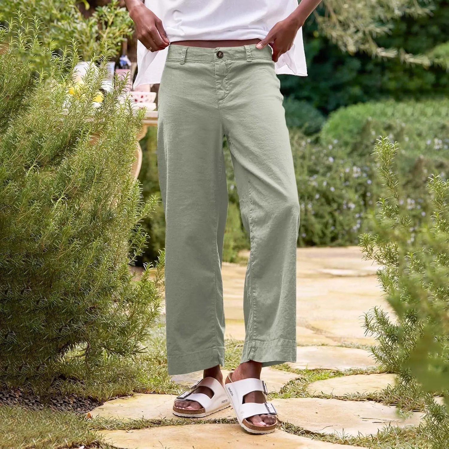 Pants for Women Trendy Casual Daily Elastic Waist Pant with Pockets Solid Color Loose Fashionable Straight Trousers