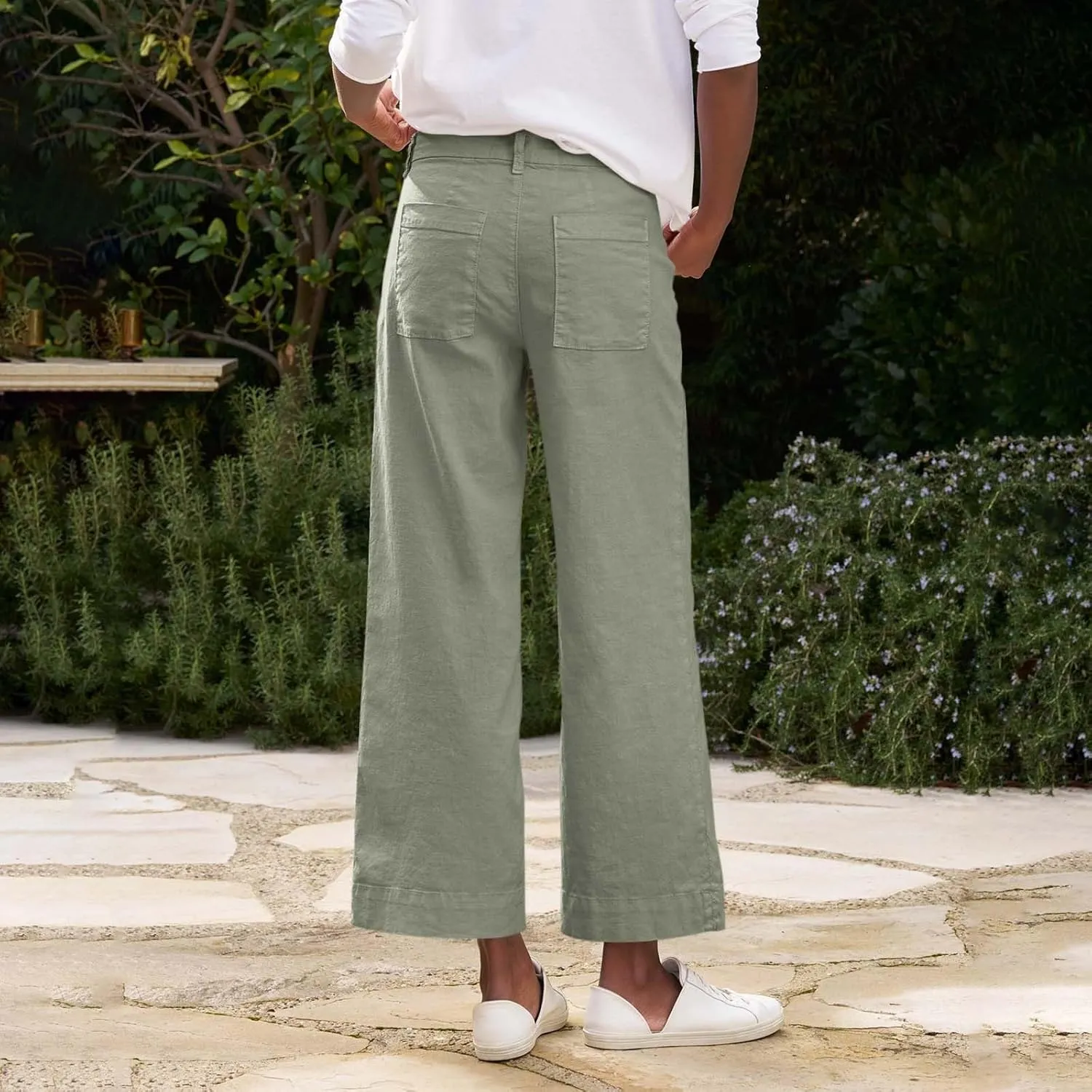 Pants for Women Trendy Casual Daily Elastic Waist Pant with Pockets Solid Color Loose Fashionable Straight Trousers