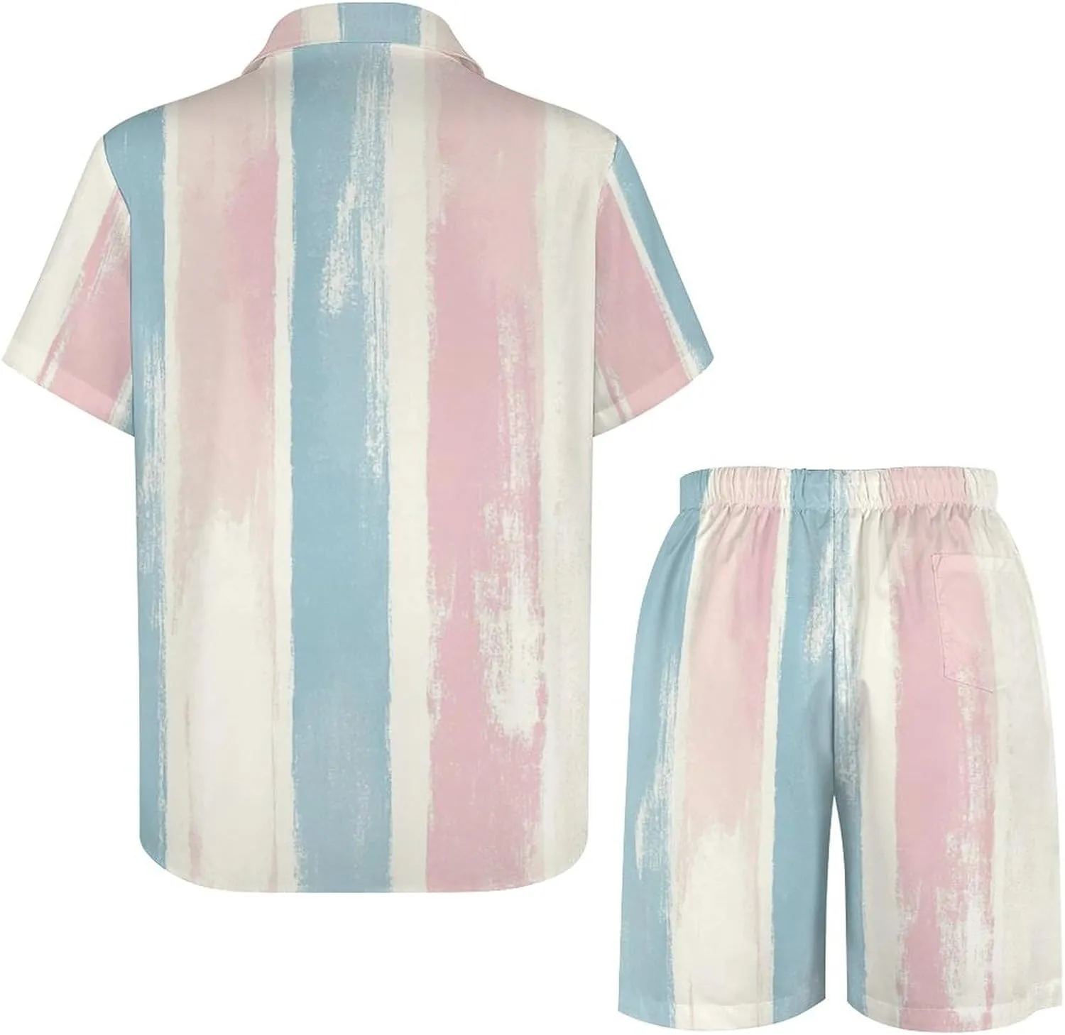 Pastel Striped PatternMen's Two-piece Casual Short-sleeved Shirt Summer Loose Vacation Suit