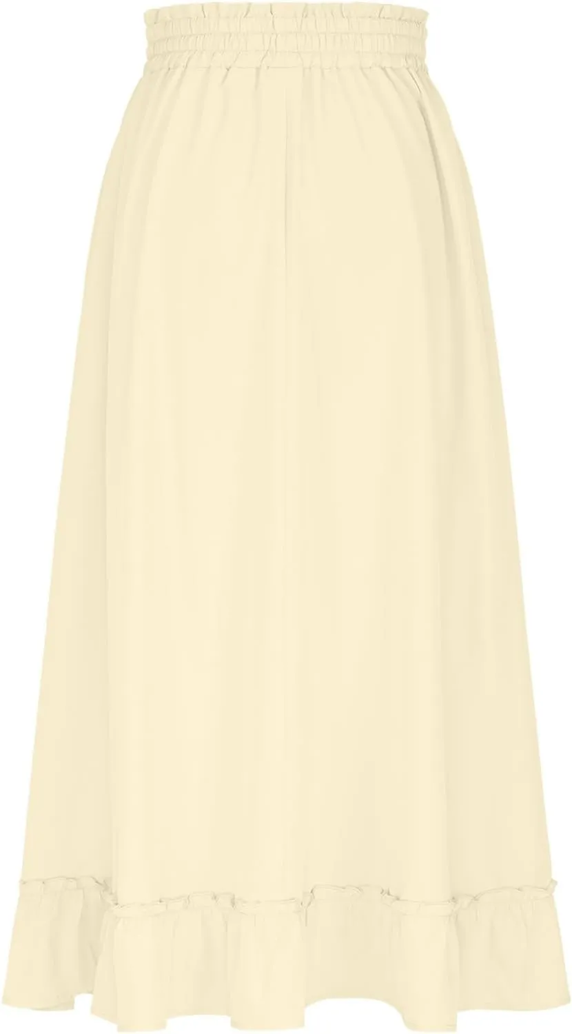 PBNBP High Waist Tiered Skirts for Women Ruffle Flowy Midi Skirts with Pockets 2025 Fashion Trendy Pleated Beach Cover Ups