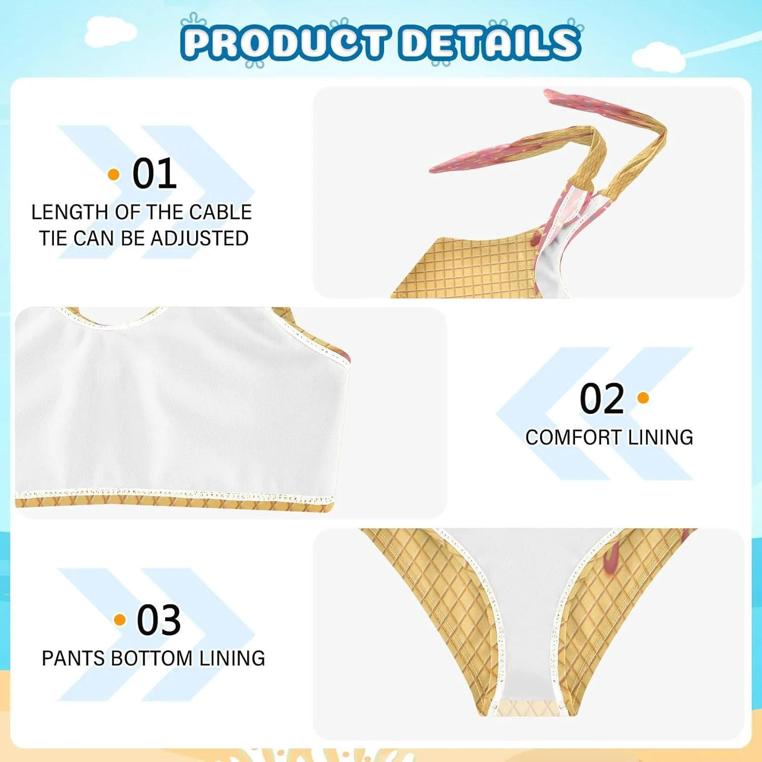 Pink Ice Cream Cone Dripping Glaze Girls Tankini Swimsuit Kids Bikini Sets 2 Pcs Bathing Suit for 3T