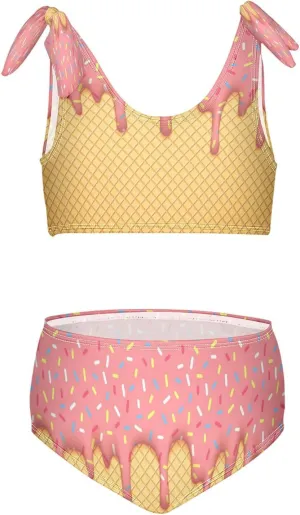 Pink Ice Cream Cone Dripping Glaze Girls Tankini Swimsuit Kids Bikini Sets 2 Pcs Bathing Suit for 3T