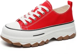 Platform Canvas Sneakers for Women Low Top Chunky Canvas Shoes Non Slip Preppy Shoes Breathable Fashion Sneakers