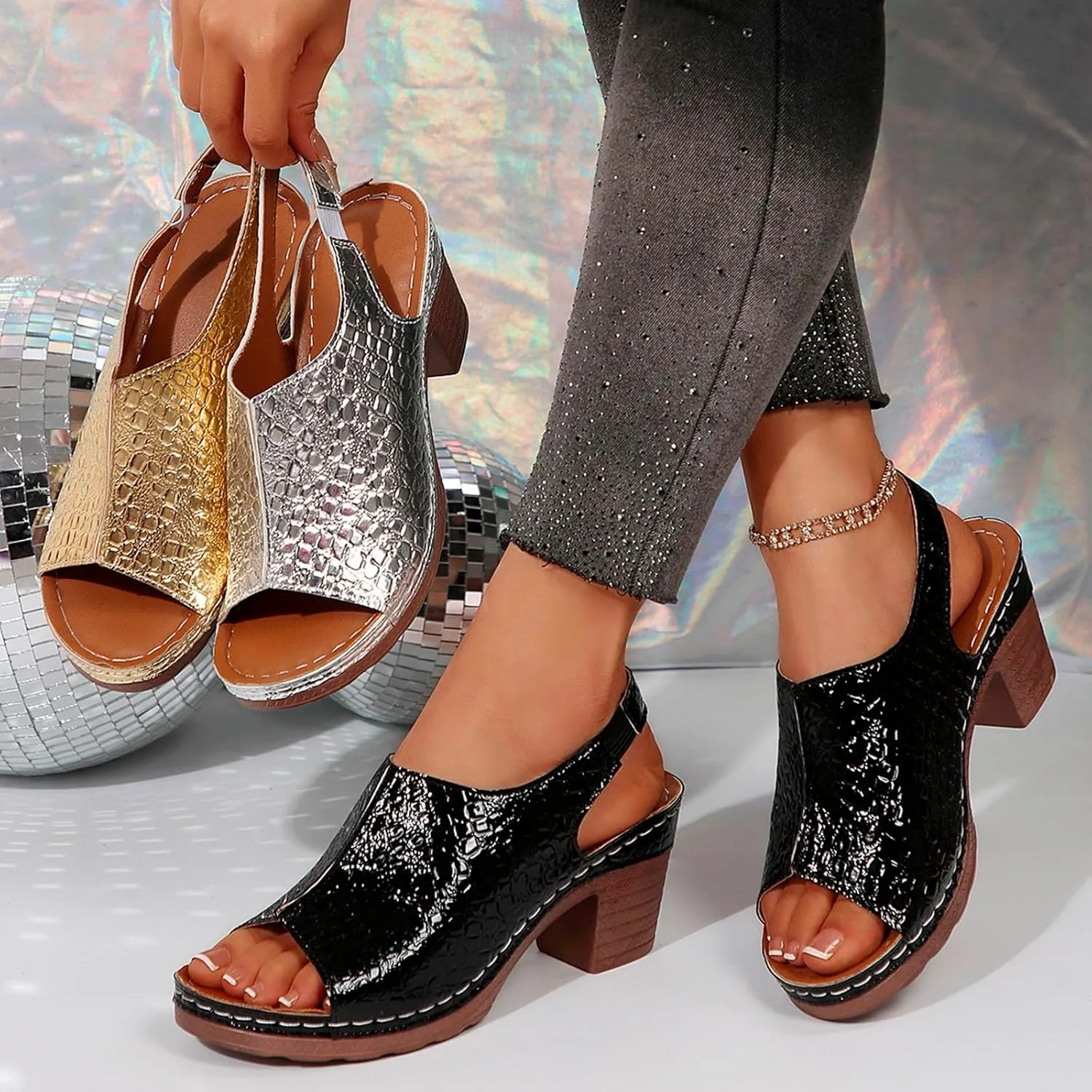 Platform Sandals for Women Wide Width Chunky Heel Comfort Cushion Summer Outdoor Womens Shoes Casual Shoes