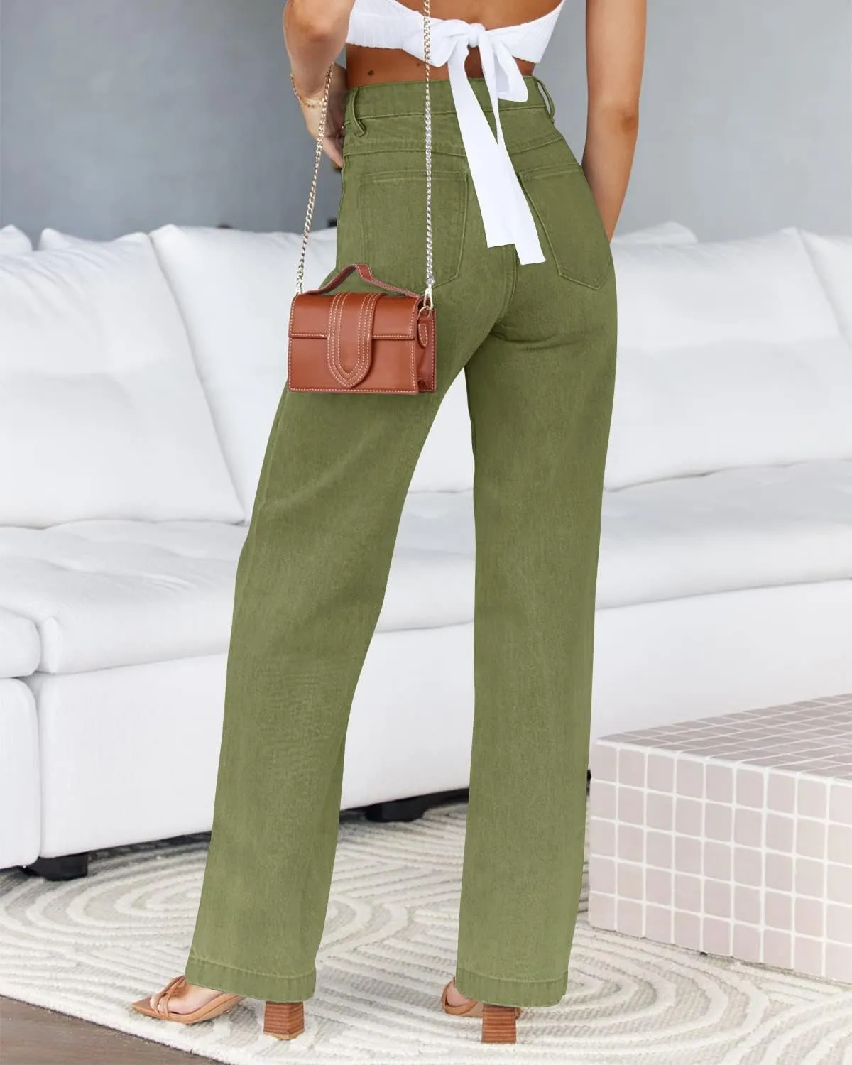 PLNOTME Women's High Waisted Jeans Boyfriend Baggy Straight Leg Casual Denim Pants