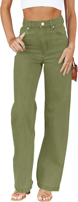 PLNOTME Women's High Waisted Jeans Boyfriend Baggy Straight Leg Casual Denim Pants