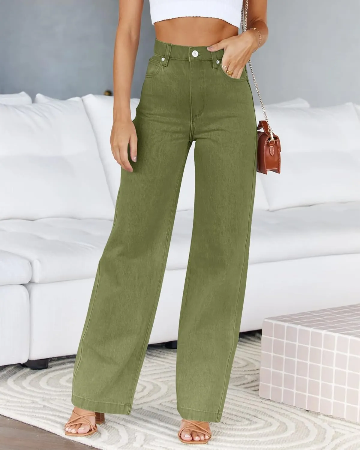PLNOTME Women's High Waisted Jeans Boyfriend Baggy Straight Leg Casual Denim Pants