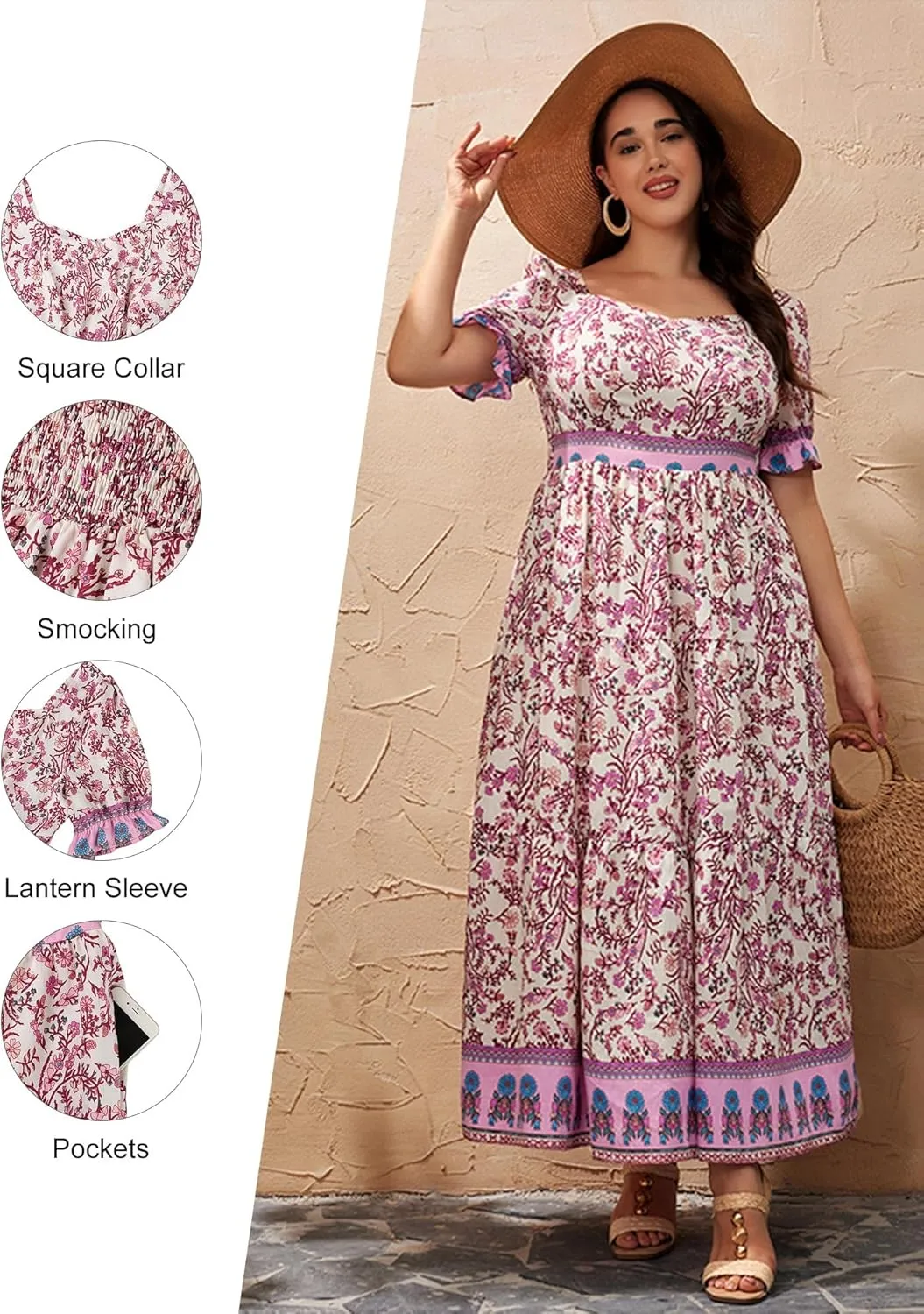 Plus Size Summer Dresses for Women 2025 Floral Maxi Dress Flowy Vacation Dress for Beach Wedding, Church, Garden Party