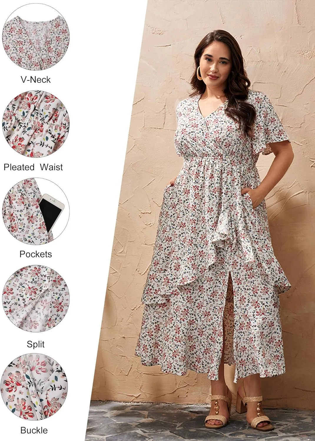 Plus Size Summer Dresses for Women 2025 Floral Maxi Dress Flowy Vacation Dress for Beach Wedding, Church, Garden Party