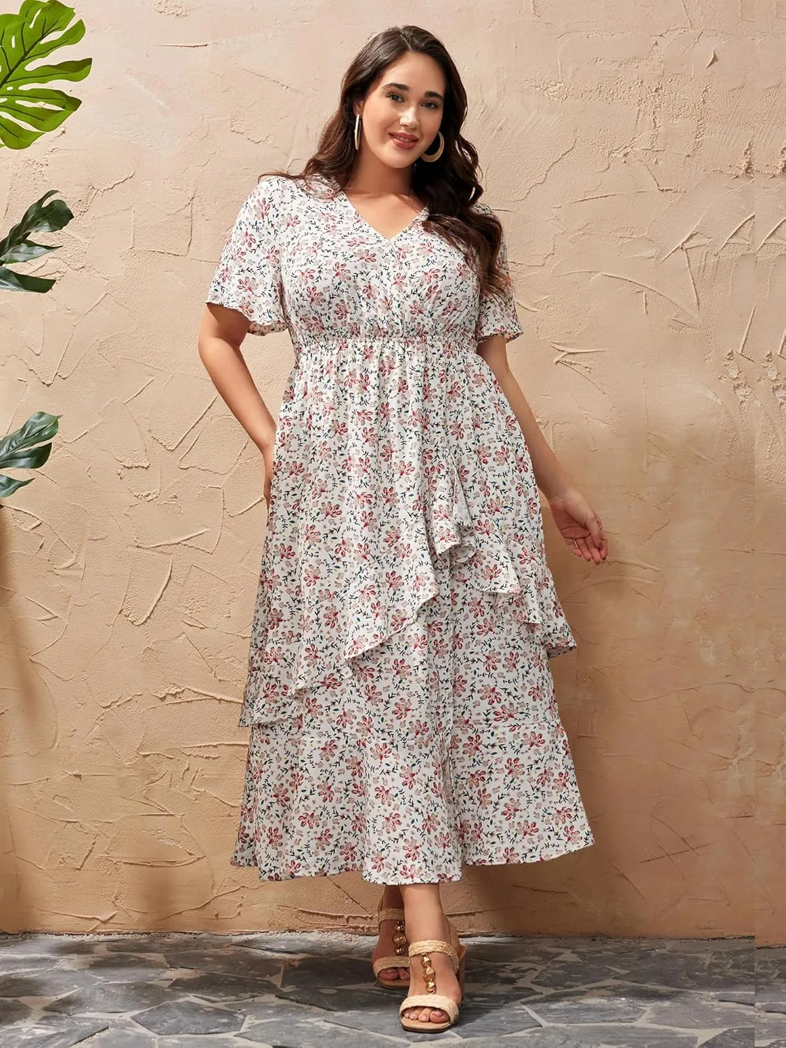 Plus Size Summer Dresses for Women 2025 Floral Maxi Dress Flowy Vacation Dress for Beach Wedding, Church, Garden Party