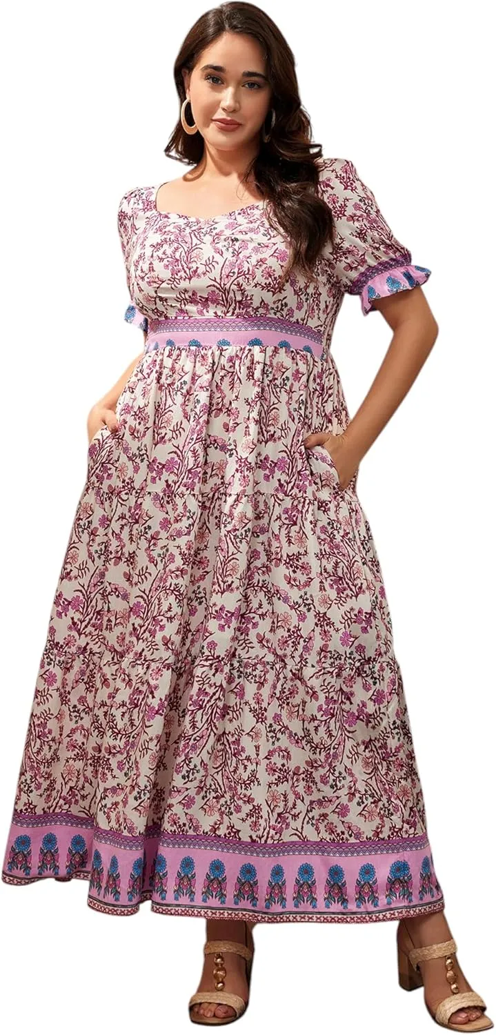 Plus Size Summer Dresses for Women 2025 Floral Maxi Dress Flowy Vacation Dress for Beach Wedding, Church, Garden Party