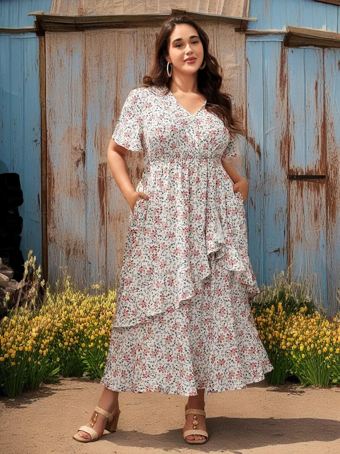 Plus Size Summer Dresses for Women 2025 Floral Maxi Dress Flowy Vacation Dress for Beach Wedding, Church, Garden Party