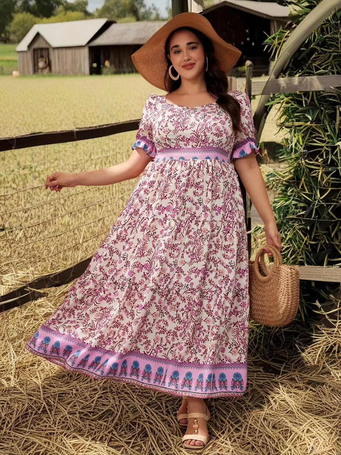 Plus Size Summer Dresses for Women 2025 Floral Maxi Dress Flowy Vacation Dress for Beach Wedding, Church, Garden Party