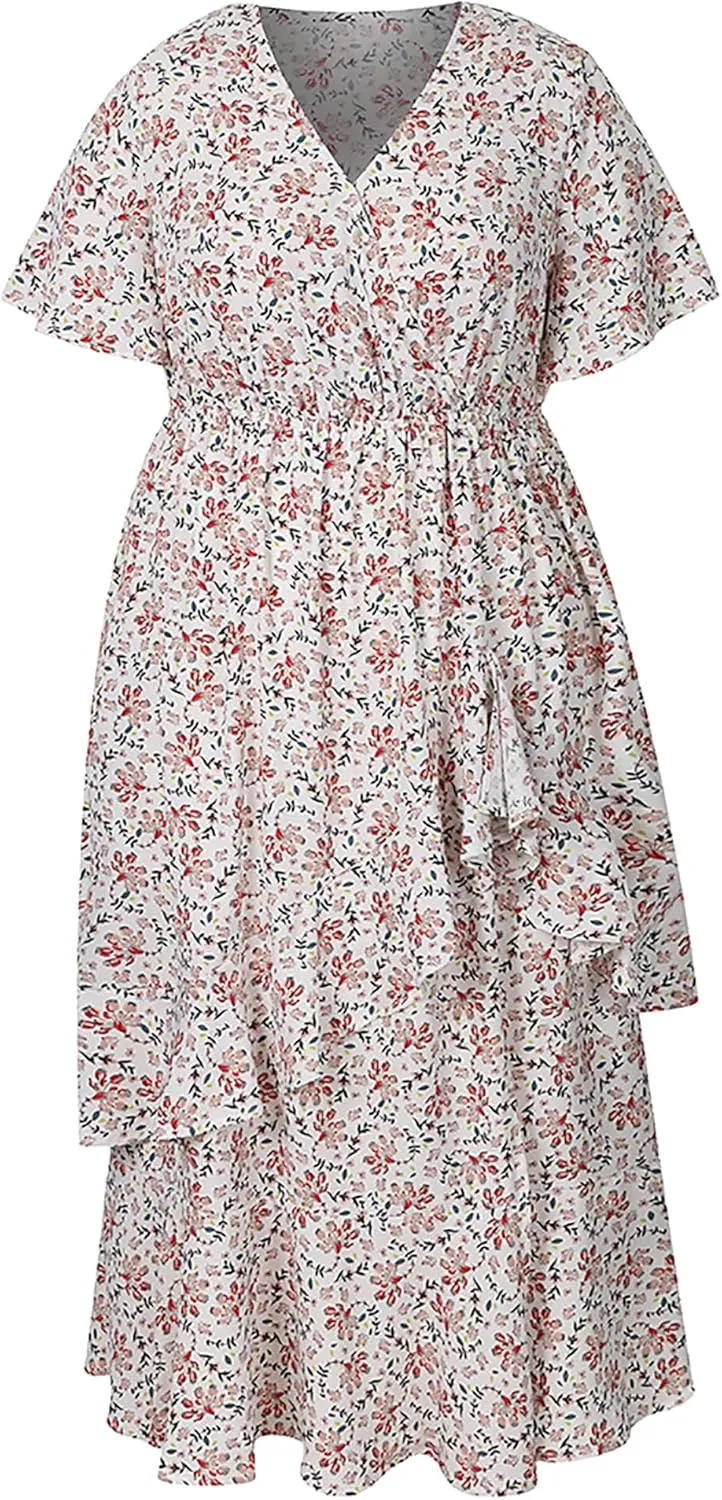 Plus Size Summer Dresses for Women 2025 Floral Maxi Dress Flowy Vacation Dress for Beach Wedding, Church, Garden Party