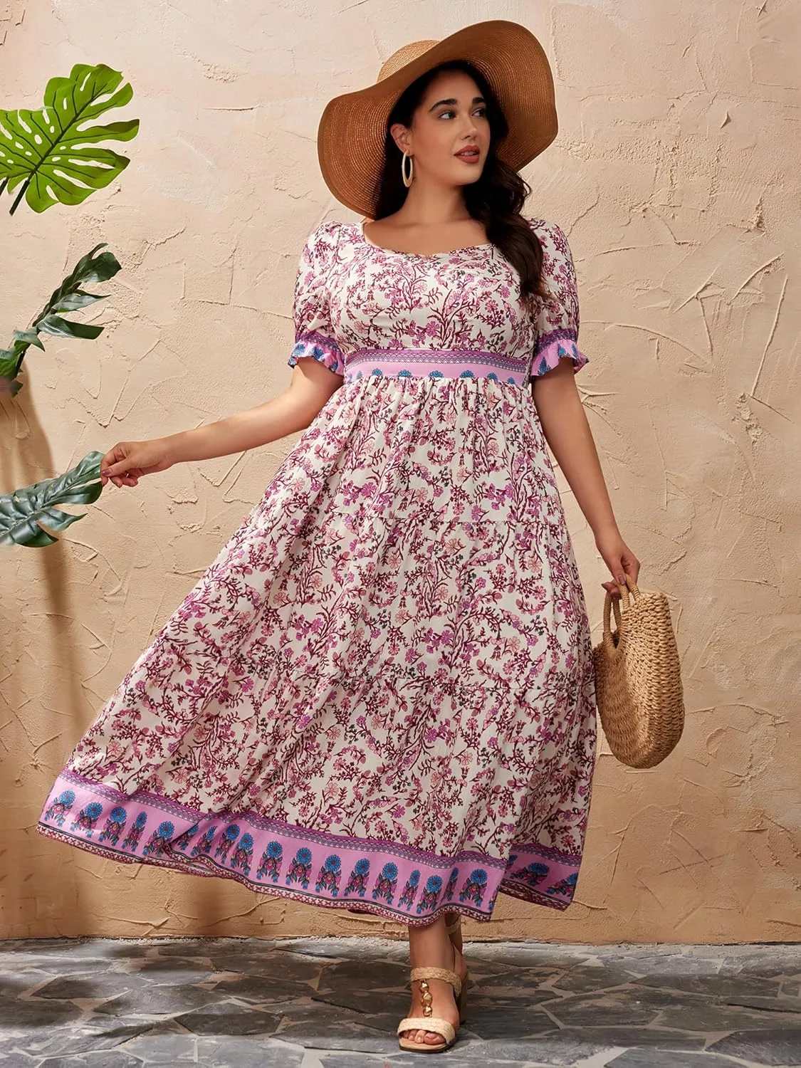 Plus Size Summer Dresses for Women 2025 Floral Maxi Dress Flowy Vacation Dress for Beach Wedding, Church, Garden Party