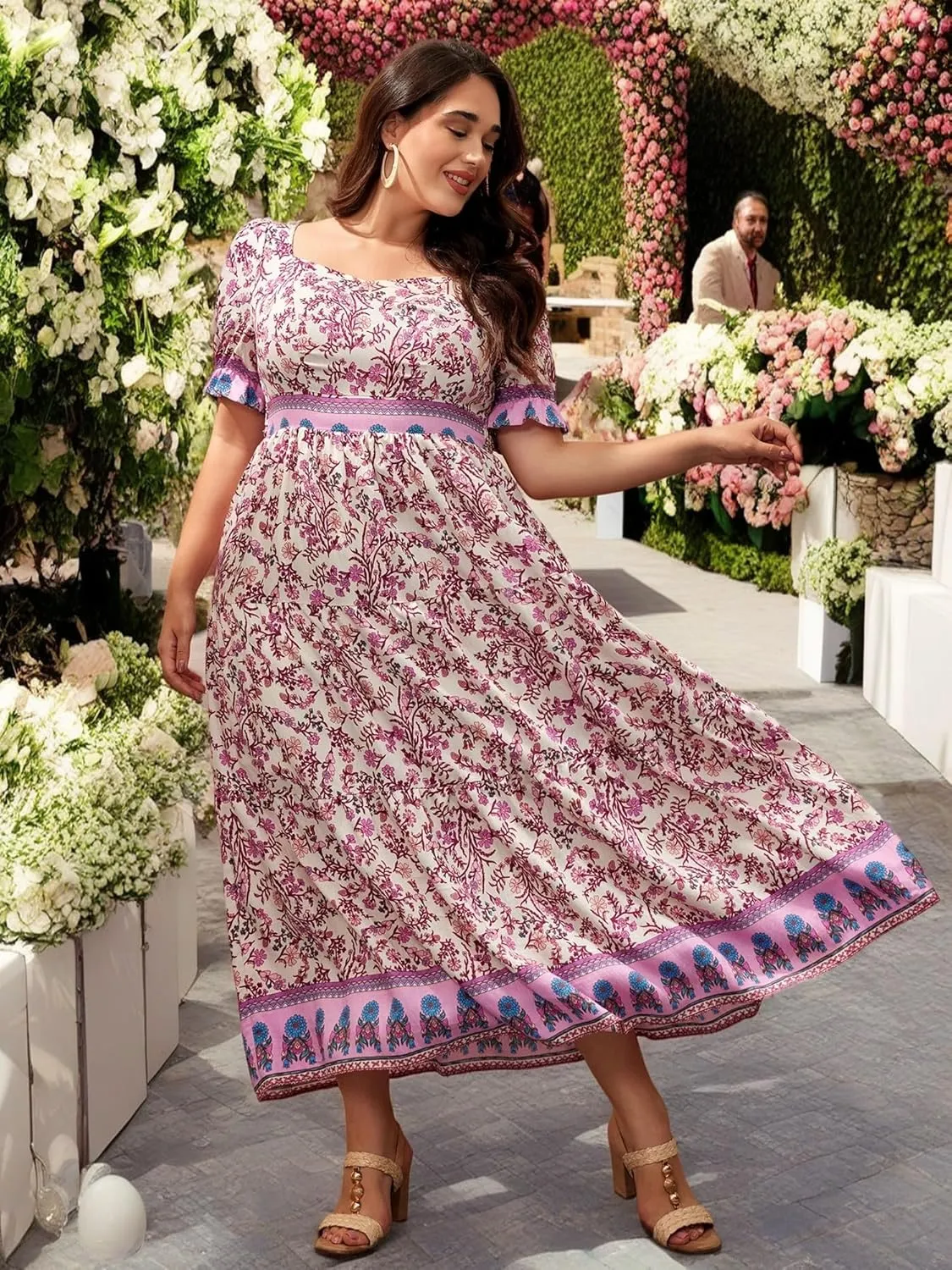 Plus Size Summer Dresses for Women 2025 Floral Maxi Dress Flowy Vacation Dress for Beach Wedding, Church, Garden Party