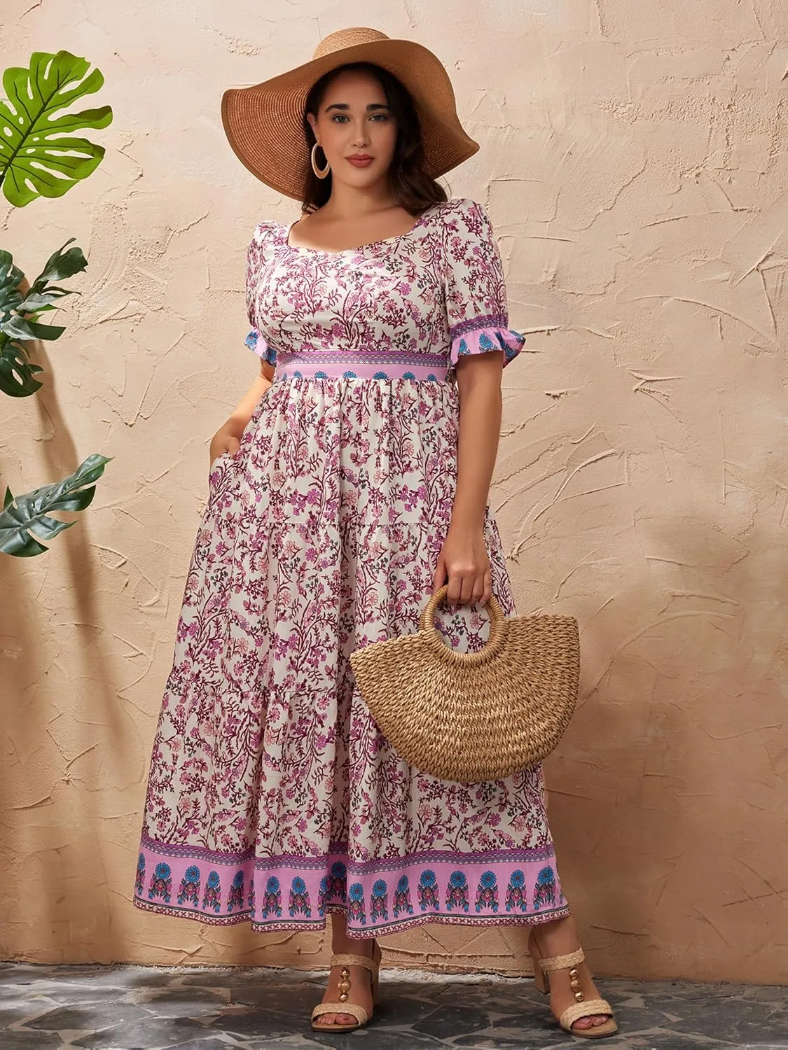 Plus Size Summer Dresses for Women 2025 Floral Maxi Dress Flowy Vacation Dress for Beach Wedding, Church, Garden Party