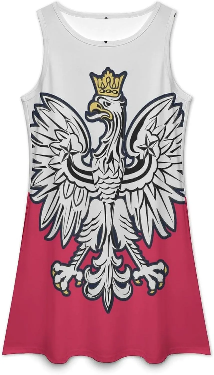 Polish Flag Women's Summer Dress Sleeveless Casual Loose Beach Vacation Tank Sundress