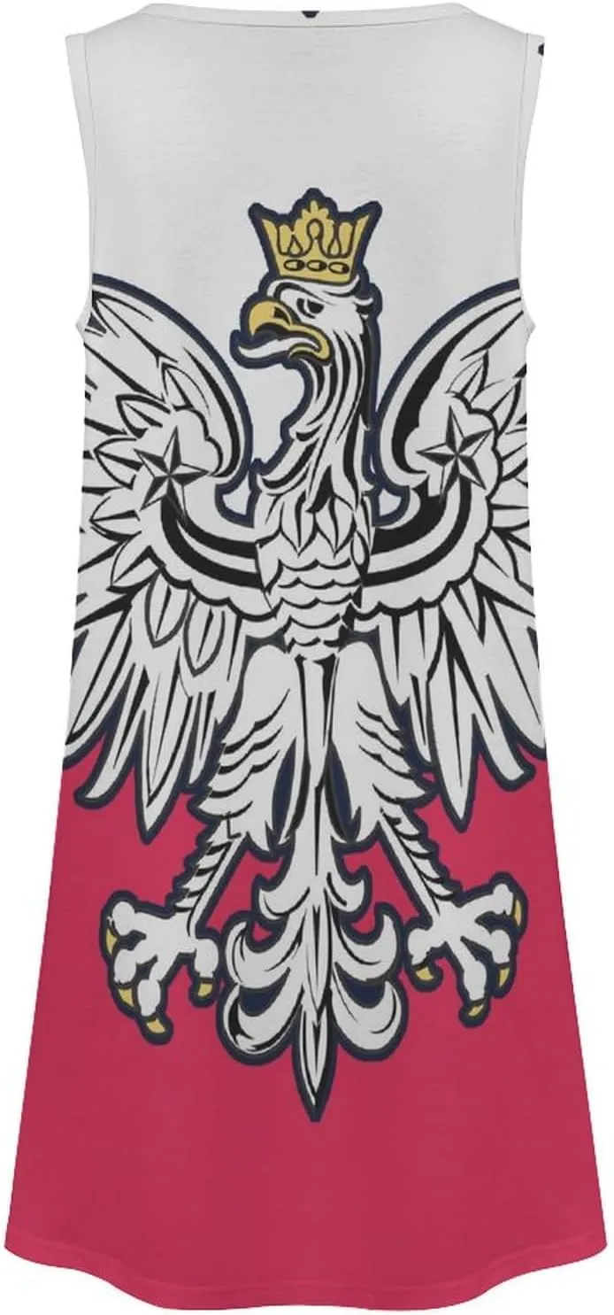 Polish Flag Women's Summer Dress Sleeveless Casual Loose Beach Vacation Tank Sundress