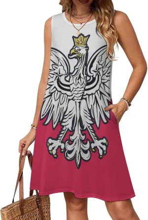 Polish Flag Women's Summer Dress Sleeveless Casual Loose Beach Vacation Tank Sundress