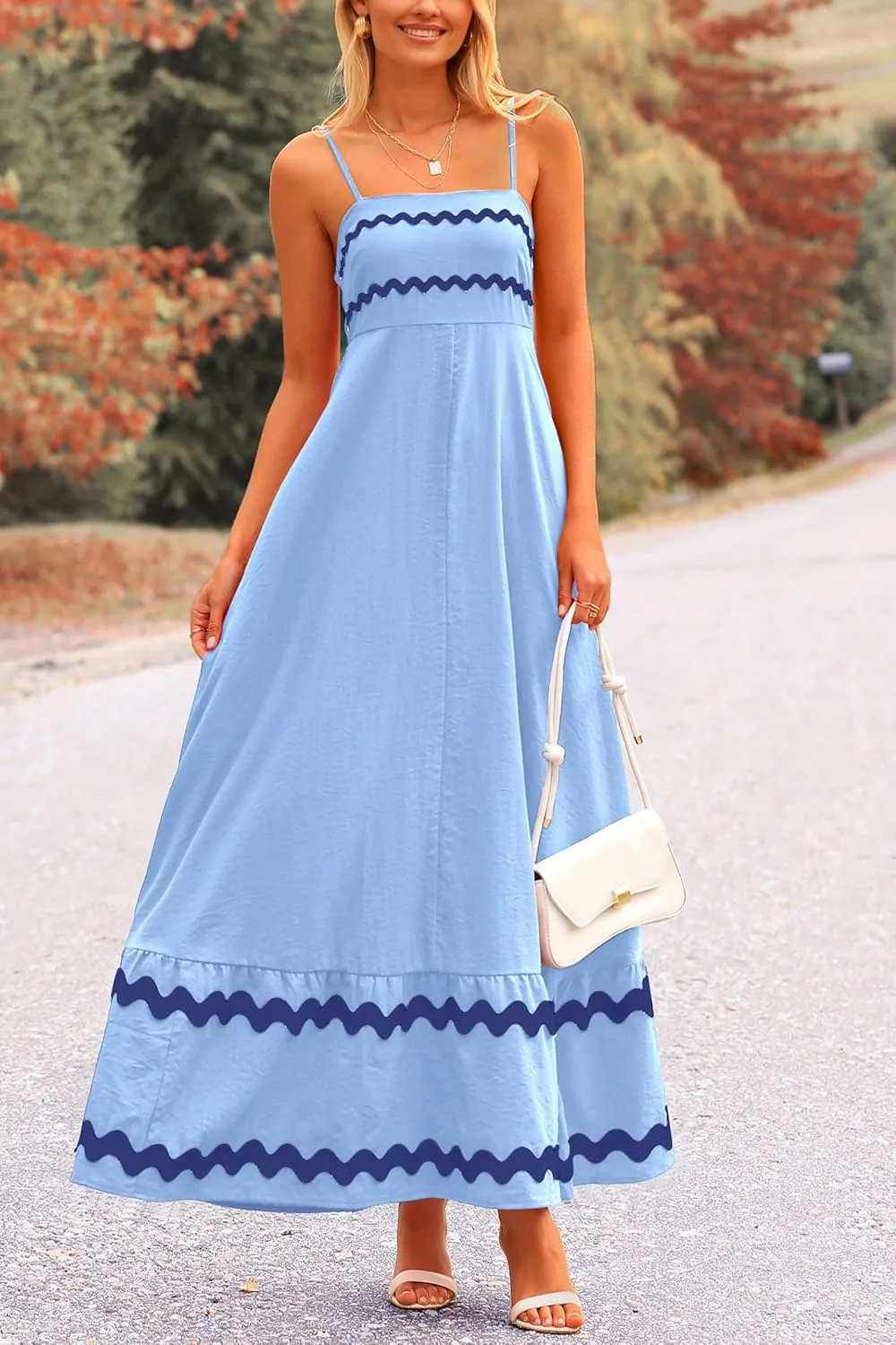 PRETTYGARDEN Women's 2025 Summer Flowy Maxi Dress Casual Sleeveless Spaghetti Strap Ruffle Beach Long Dresses
