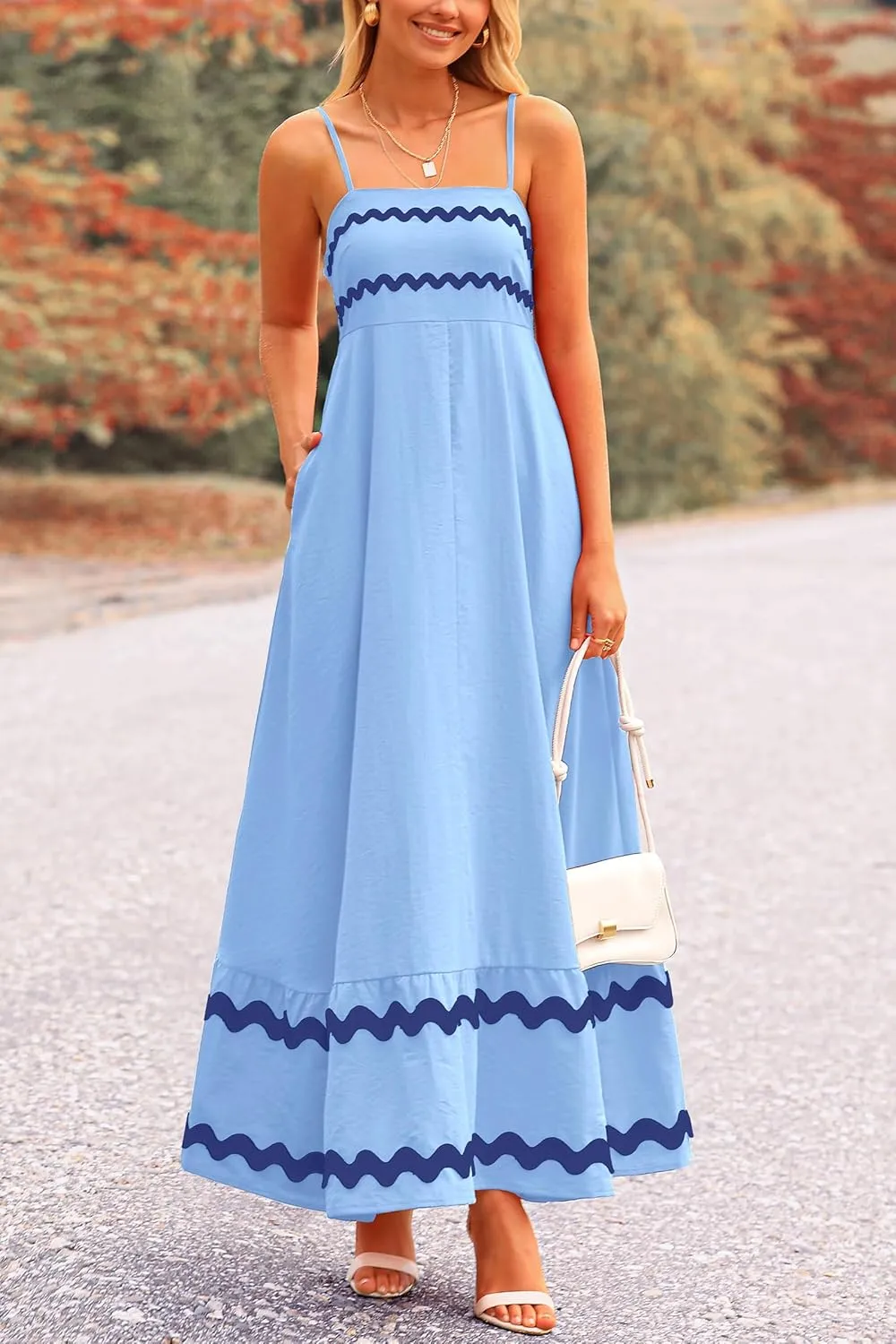 PRETTYGARDEN Women's 2025 Summer Flowy Maxi Dress Casual Sleeveless Spaghetti Strap Ruffle Beach Long Dresses