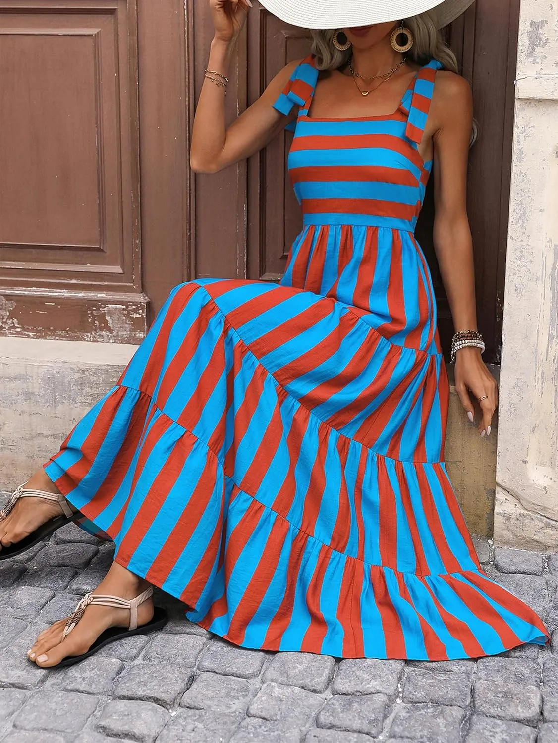 PRETTYGARDEN Womens Dresses 2025 Summer Sleeveless Maxi Dress Square Neck Floral Spaghetti Strap Aline Flowy Beach Long Dress