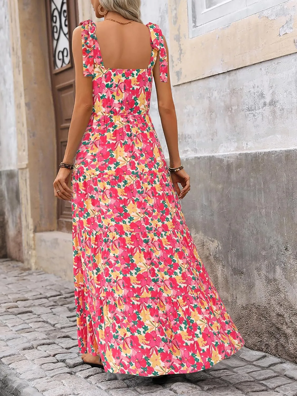 PRETTYGARDEN Womens Dresses 2025 Summer Sleeveless Maxi Dress Square Neck Floral Spaghetti Strap Aline Flowy Beach Long Dress
