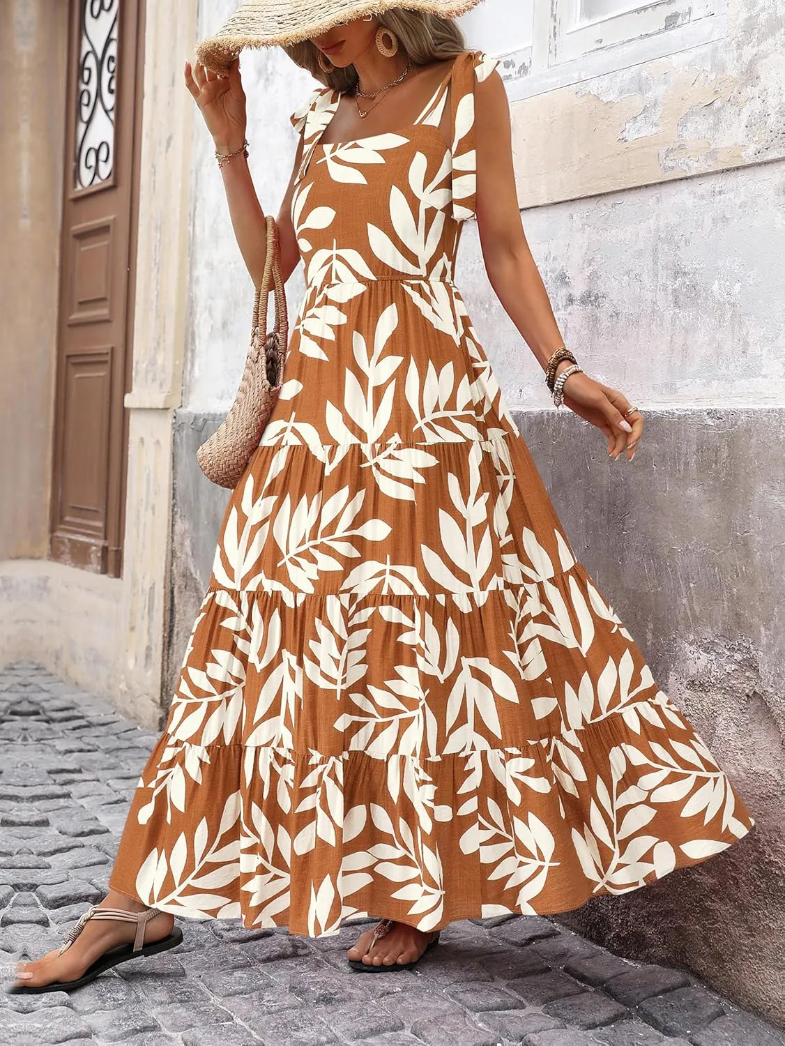 PRETTYGARDEN Womens Dresses 2025 Summer Sleeveless Maxi Dress Square Neck Floral Spaghetti Strap Aline Flowy Beach Long Dress