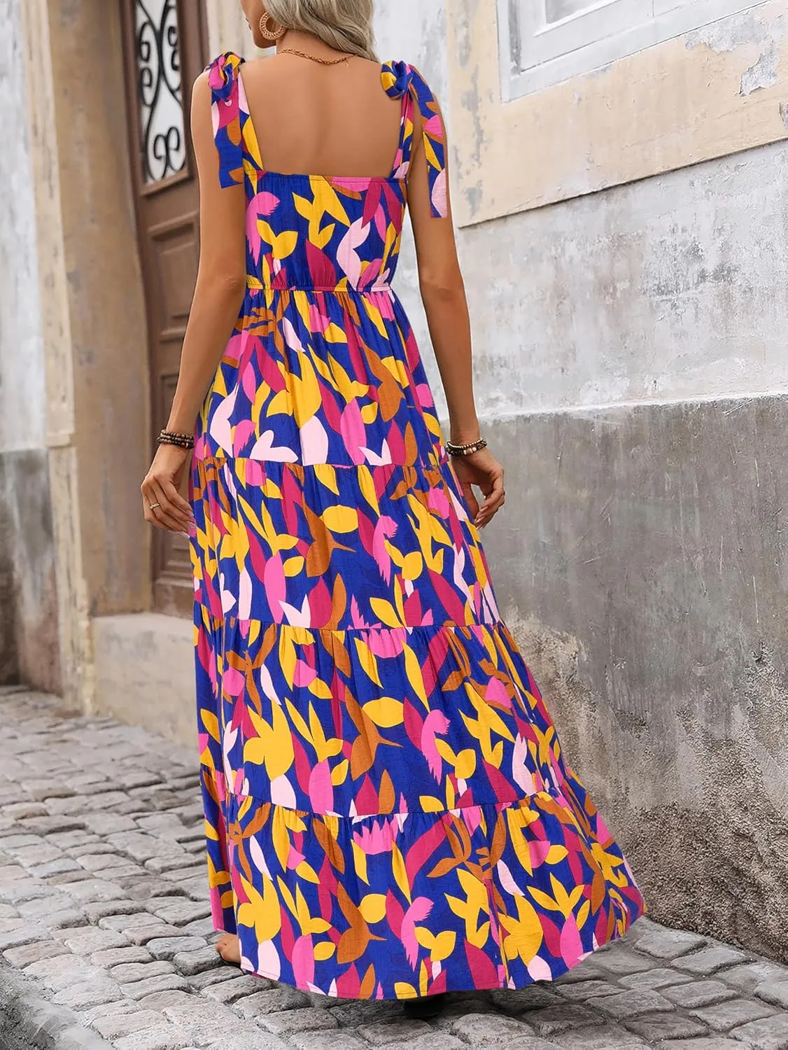 PRETTYGARDEN Womens Dresses 2025 Summer Sleeveless Maxi Dress Square Neck Floral Spaghetti Strap Aline Flowy Beach Long Dress
