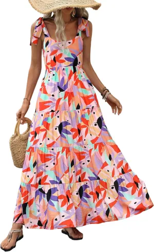 PRETTYGARDEN Womens Dresses 2025 Summer Sleeveless Maxi Dress Square Neck Floral Spaghetti Strap Aline Flowy Beach Long Dress
