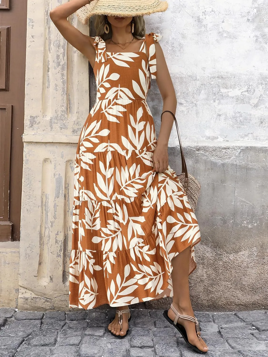 PRETTYGARDEN Womens Dresses 2025 Summer Sleeveless Maxi Dress Square Neck Floral Spaghetti Strap Aline Flowy Beach Long Dress
