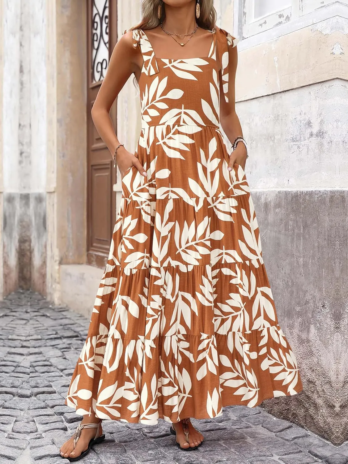 PRETTYGARDEN Womens Dresses 2025 Summer Sleeveless Maxi Dress Square Neck Floral Spaghetti Strap Aline Flowy Beach Long Dress
