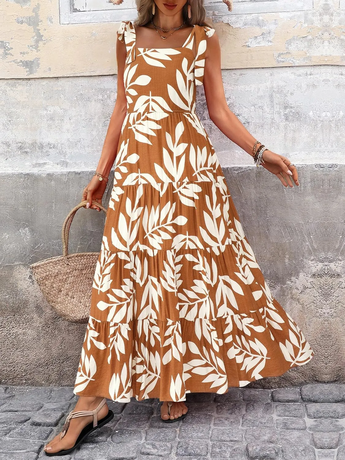 PRETTYGARDEN Womens Dresses 2025 Summer Sleeveless Maxi Dress Square Neck Floral Spaghetti Strap Aline Flowy Beach Long Dress