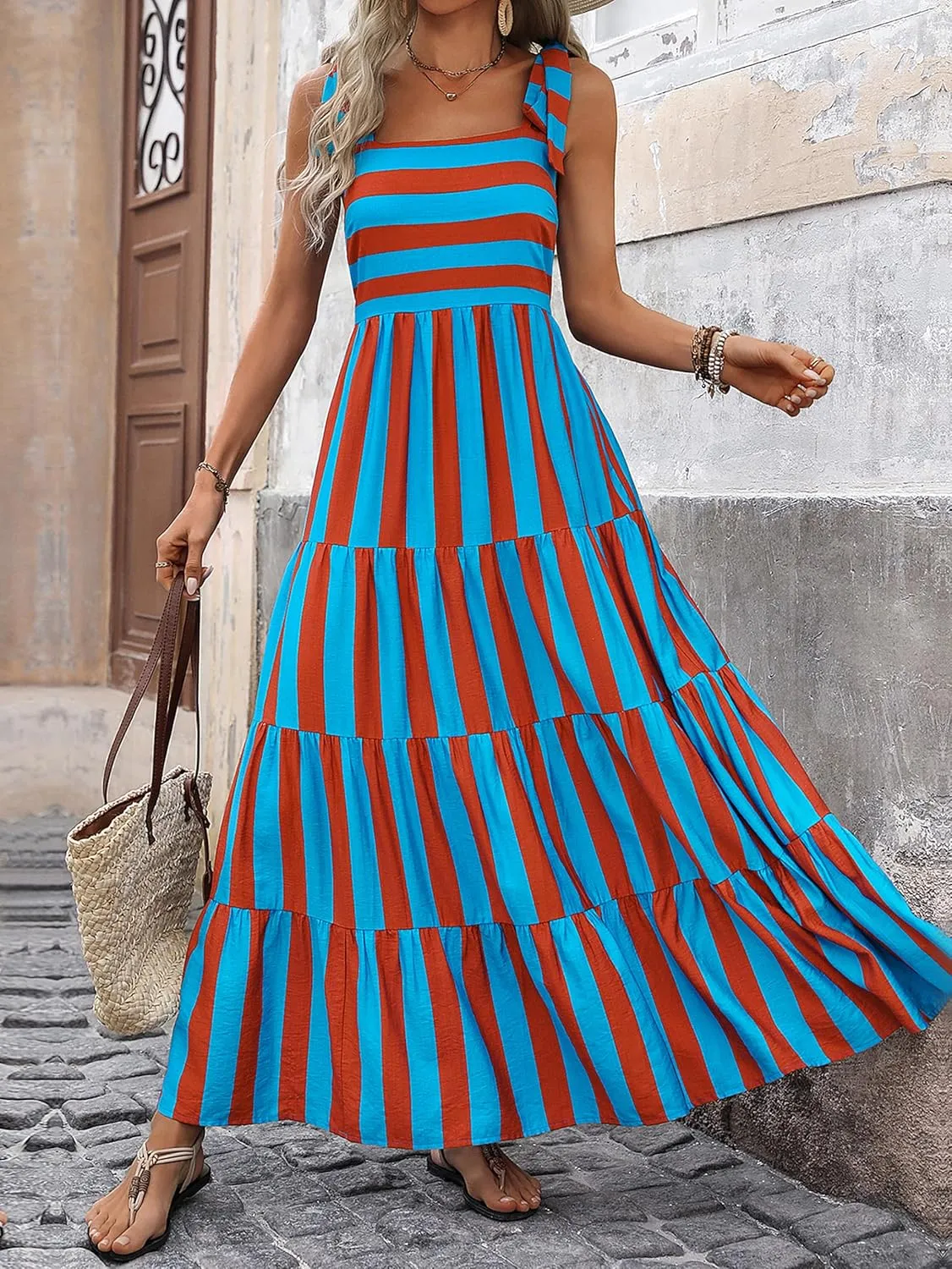 PRETTYGARDEN Womens Dresses 2025 Summer Sleeveless Maxi Dress Square Neck Floral Spaghetti Strap Aline Flowy Beach Long Dress