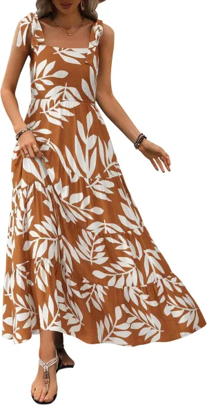 PRETTYGARDEN Womens Dresses 2025 Summer Sleeveless Maxi Dress Square Neck Floral Spaghetti Strap Aline Flowy Beach Long Dress