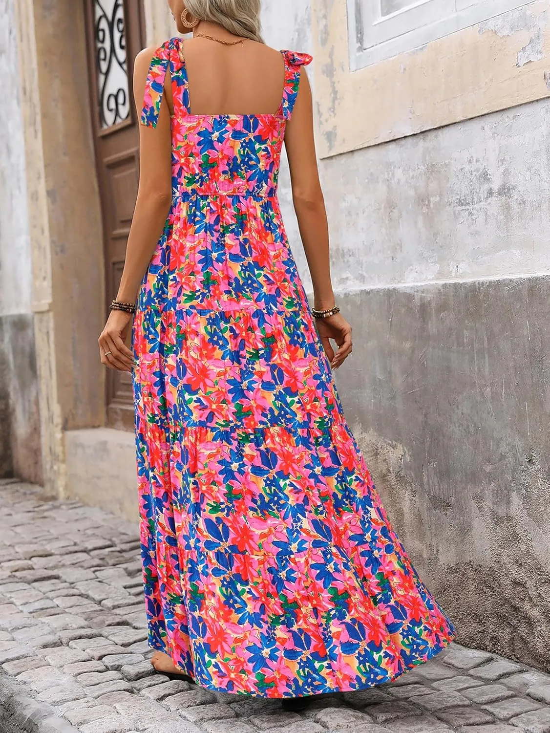 PRETTYGARDEN Womens Dresses 2025 Summer Sleeveless Maxi Dress Square Neck Floral Spaghetti Strap Aline Flowy Beach Long Dress