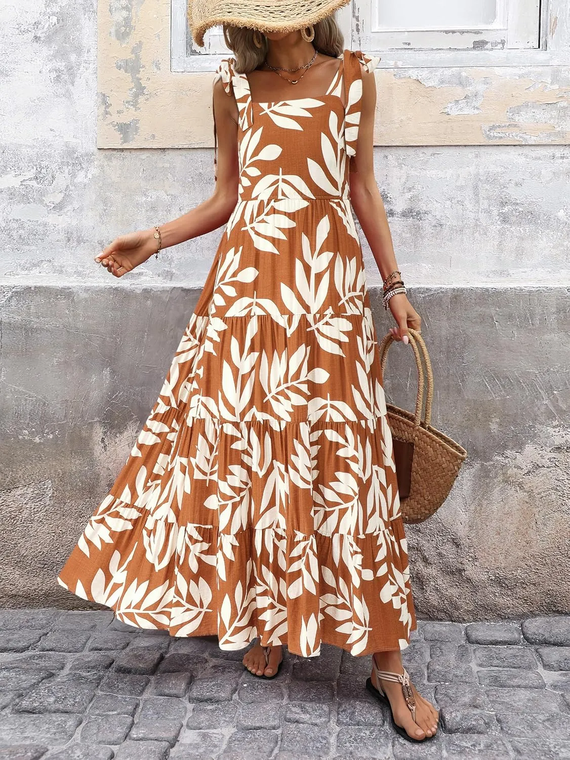 PRETTYGARDEN Womens Dresses 2025 Summer Sleeveless Maxi Dress Square Neck Floral Spaghetti Strap Aline Flowy Beach Long Dress