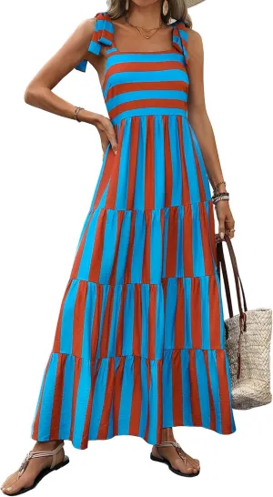 PRETTYGARDEN Womens Dresses 2025 Summer Sleeveless Maxi Dress Square Neck Floral Spaghetti Strap Aline Flowy Beach Long Dress