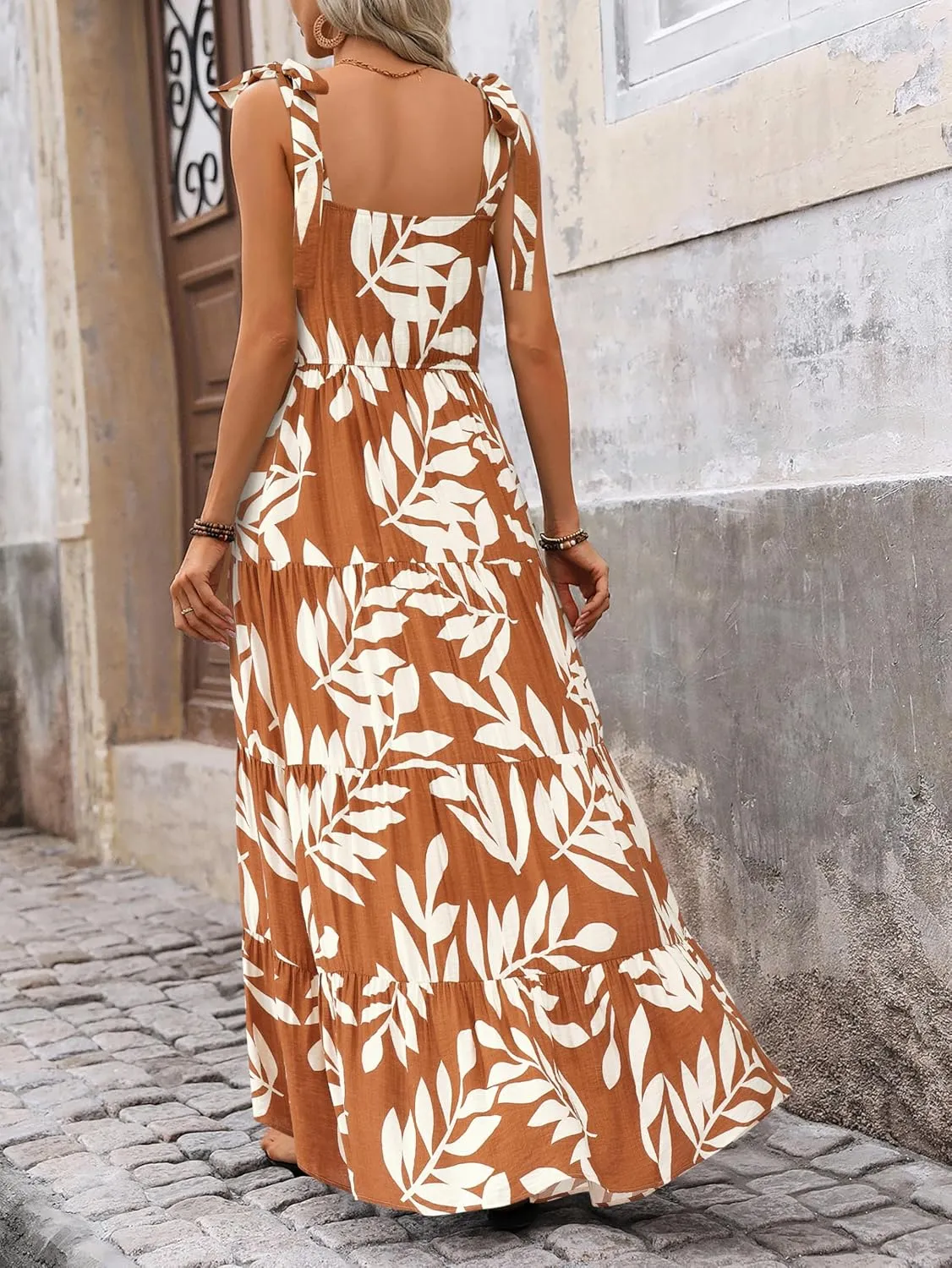 PRETTYGARDEN Womens Dresses 2025 Summer Sleeveless Maxi Dress Square Neck Floral Spaghetti Strap Aline Flowy Beach Long Dress