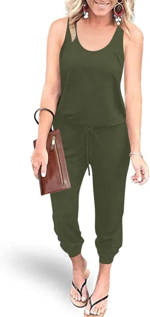 PRETTYGARDEN Womens Jumpsuit Casual Summer Romper 2025 Sleeveless Tank Lounge Cruise Airport Outfits Vacation Clothes