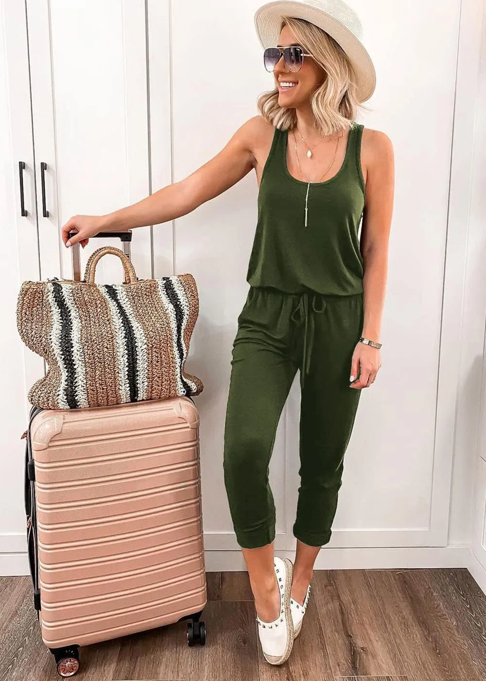 PRETTYGARDEN Womens Jumpsuit Casual Summer Romper 2025 Sleeveless Tank Lounge Cruise Airport Outfits Vacation Clothes