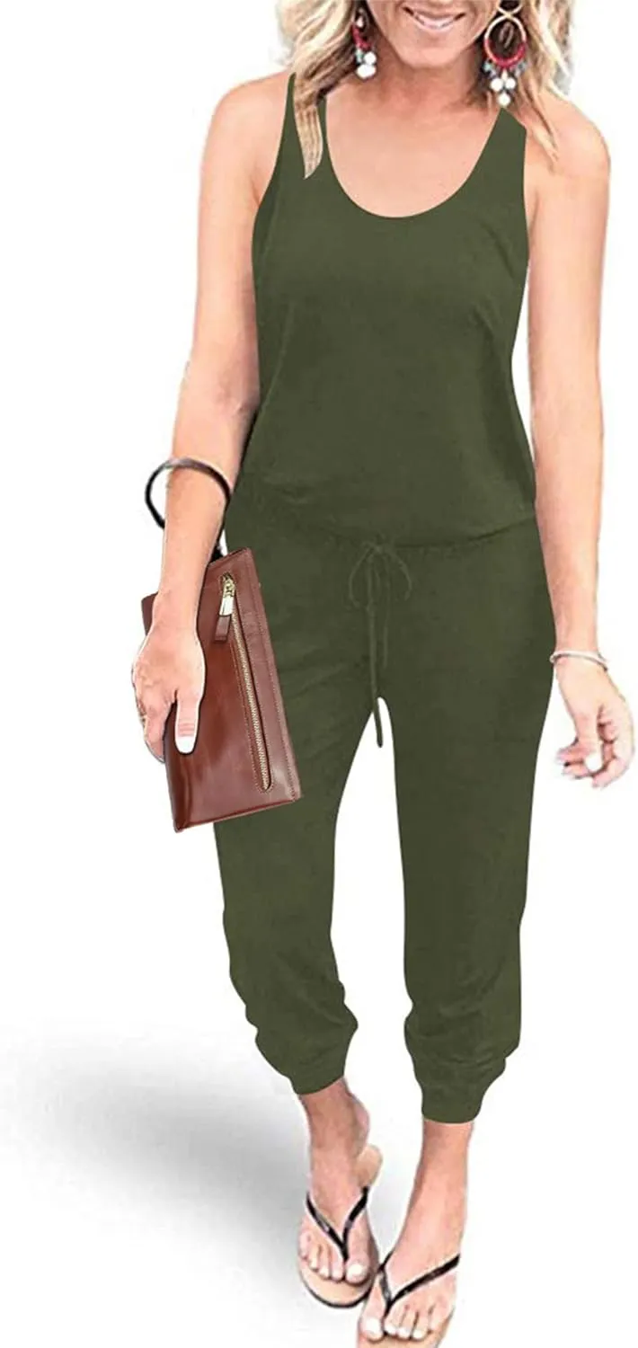 PRETTYGARDEN Womens Jumpsuit Casual Summer Romper 2025 Sleeveless Tank Lounge Cruise Airport Outfits Vacation Clothes