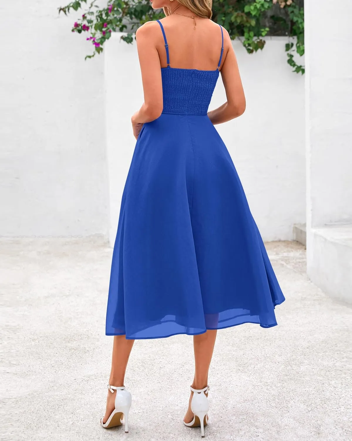 PRETTYGARDEN Womens Summer Dresses 2025 Spaghetti Strap Sleeveless Smocked Flowy Midi Wedding Guest Dress with Pockets