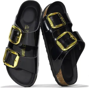 Project Cloud Genuine Leather Flat Sandals Comfortable Beach Essentials Womens Sandals Memory Foam Vacation Essentials Slides for Women Footwear (Santorini)