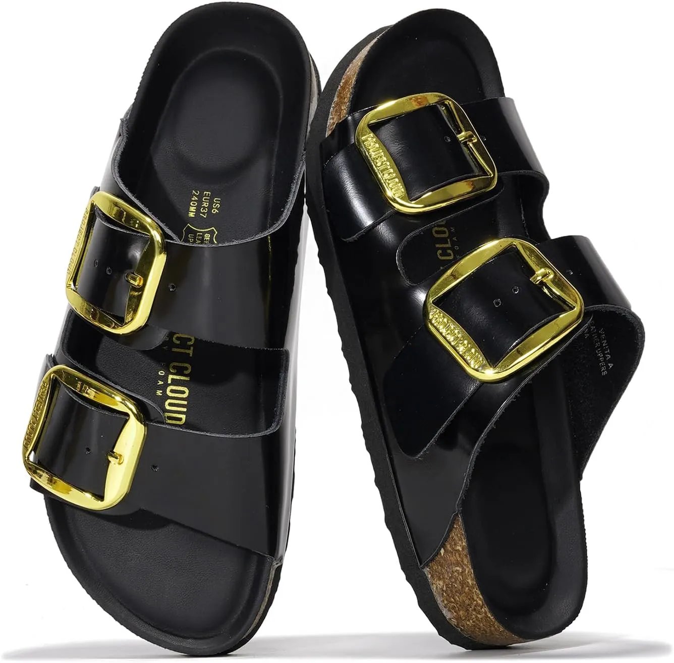 Project Cloud Genuine Leather Flat Sandals Comfortable Beach Essentials Womens Sandals Memory Foam Vacation Essentials Slides for Women Footwear (Santorini)