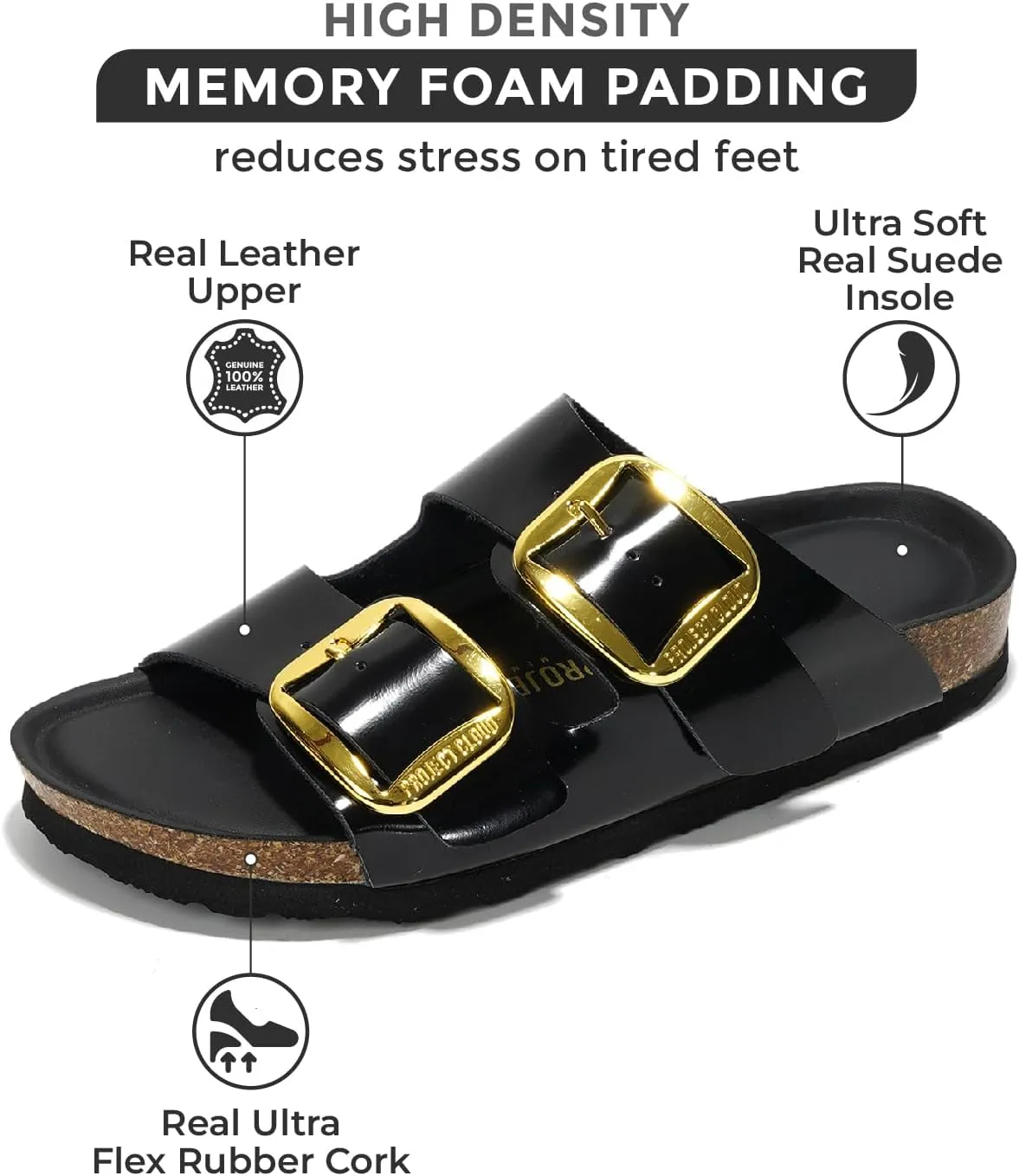Project Cloud Genuine Leather Flat Sandals Comfortable Beach Essentials Womens Sandals Memory Foam Vacation Essentials Slides for Women Footwear (Santorini)