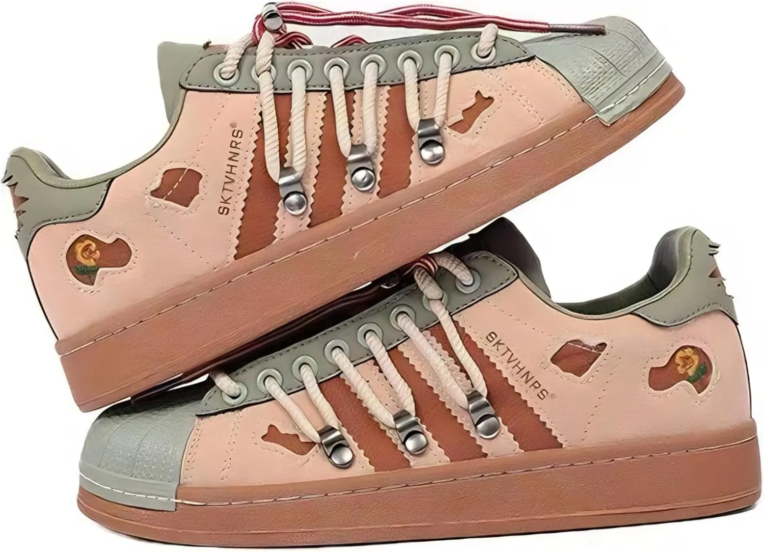 Retro Fashion Chunky Platform Sneakers for Women Trendy Casual Aesthetic Skateboard Shoes Camo Green Brown Suede