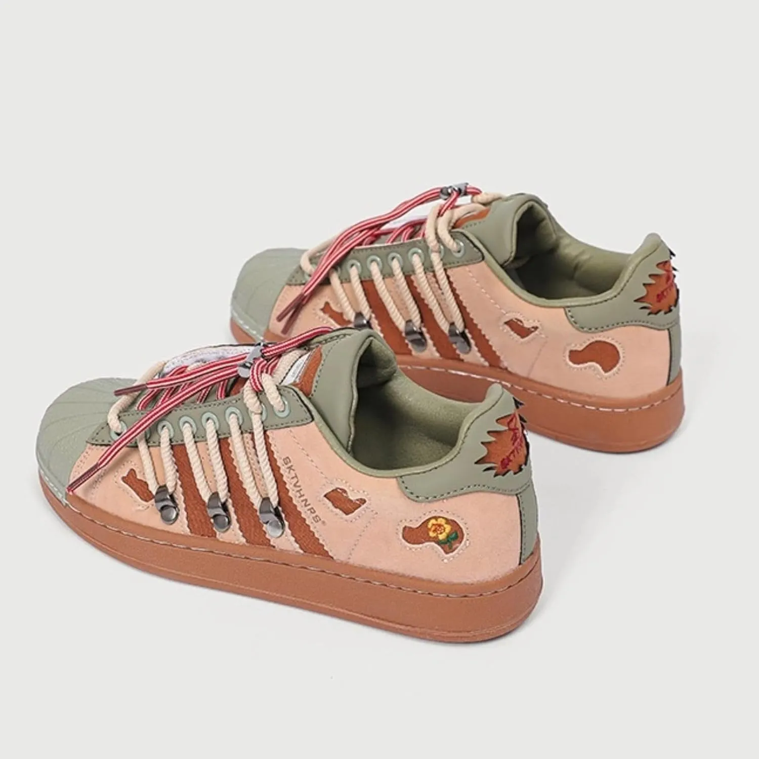 Retro Fashion Chunky Platform Sneakers for Women Trendy Casual Aesthetic Skateboard Shoes Camo Green Brown Suede